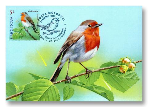 IM0167 „Păsări cântătoare din arealul Moldovei” (verso ilustrată maximă „Măcăleandru. Erithacus rubecula.” )